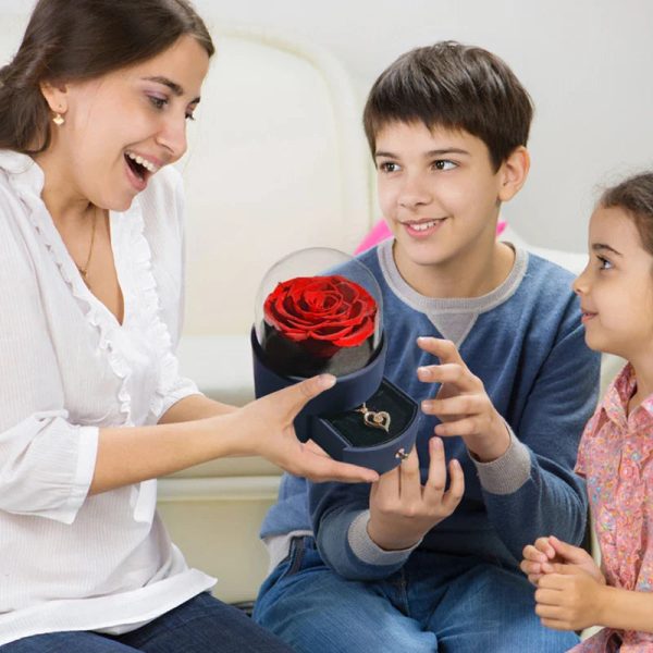 Eternal Rose Jewelry Box with Necklace Preserved Flower Gift for Women Birthday Anniversary