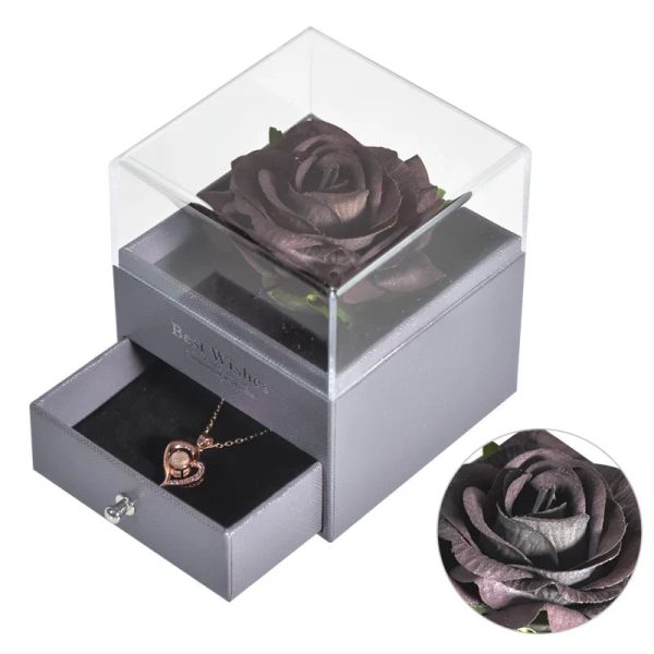 Eternal Rose Jewelry Box with Necklace Preserved Flower Gift for Women Birthday Anniversary