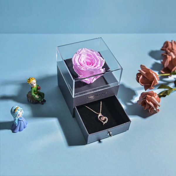 Eternal Rose Jewelry Box with Necklace Preserved Flower Gift for Women Birthday Anniversary