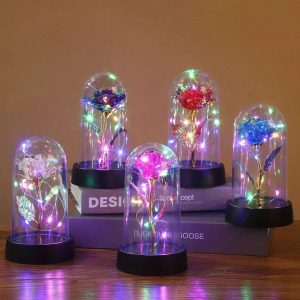 Eternal Rose LED Light Foil Flower In Glass Cover Eternal Rose LED Light Foil Flower In Glass Cover