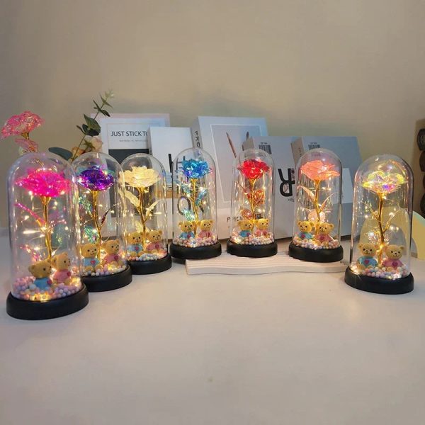Eternal Rose LED Light with Acrylic Cover Romantic Desktop Flower Decoration Eternal Rose LED Light with Acrylic Cover Romantic Desktop Flower Decoration
