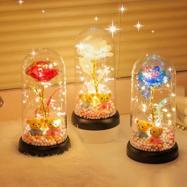 Eternal Rose LED Light with Acrylic Cover Romantic Desktop Flower Decoration Eternal Rose LED Light with Acrylic Cover Romantic Desktop Flower Decoration