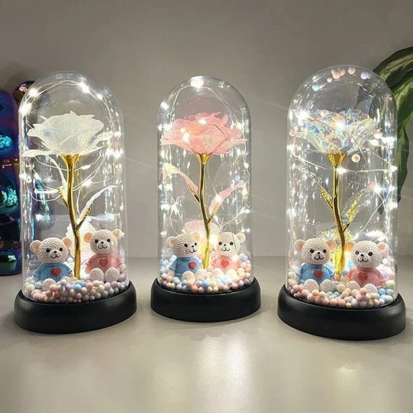 Eternal Rose LED Light with Acrylic Cover Romantic Desktop Flower Decoration Eternal Rose LED Light with Acrylic Cover Romantic Desktop Flower Decoration