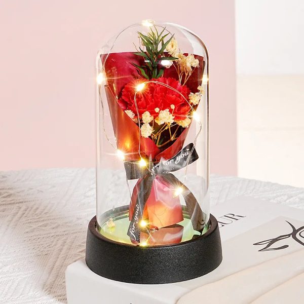 Everlasting Rose LED Glass Dome Bouquet Romantic Decorative Ornament for Valentine’s Day and Home Everlasting Rose LED Glass Dome Bouquet Romantic Decorative Ornament for Valentine’s Day and Home