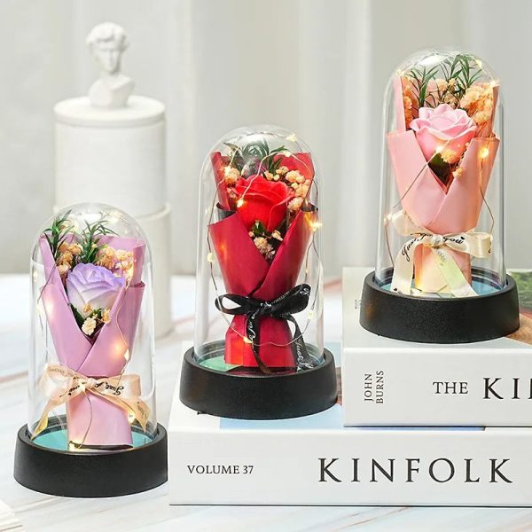 Everlasting Rose LED Glass Dome Bouquet Romantic Decorative Ornament for Valentine’s Day and Home Everlasting Rose LED Glass Dome Bouquet Romantic Decorative Ornament for Valentine’s Day and Home