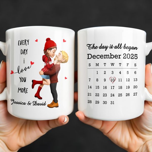 Every Day I Love You More, Couple And Calendar Design - Personalized Custom Coffee Mug - CPL1141_MG