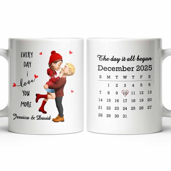 Every Day I Love You More, Couple And Calendar Design - Personalized Custom Coffee Mug - CPL1141_MG