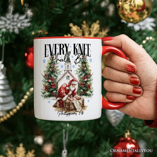 Every Knee Shall Bow Nativity Santa Personalized Mug, Jesus Philippians 2:10 Christian Christmas Gift with Custom Name Every Knee Shall Bow Nativity Santa Personalized Mug, Jesus Philippians 2:10 Christian Christmas Gift with Custom Name