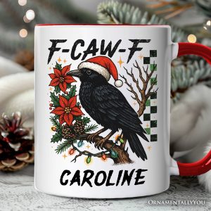 F-CAW-F Christmas Raven Personalized Mug, Holiday Crow Festive Gift with Custom Name