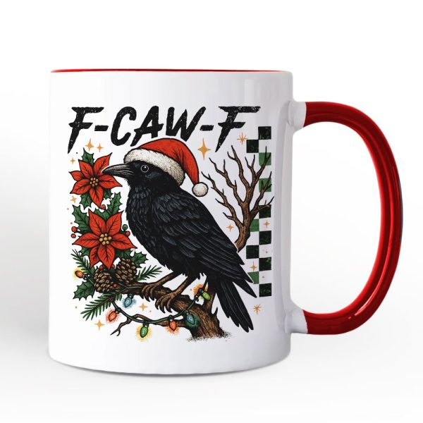 F-CAW-F Christmas Raven Personalized Mug, Holiday Crow Festive Gift with Custom Name F-CAW-F Christmas Raven Personalized Mug, Holiday Crow Festive Gift with Custom Name
