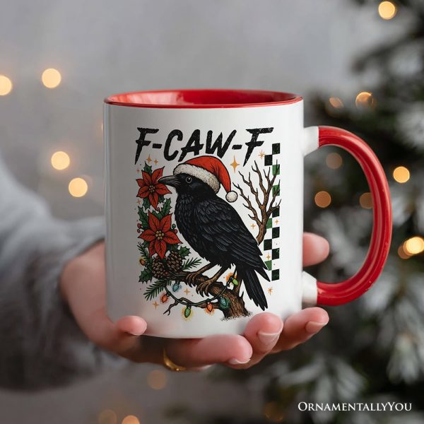 F-CAW-F Christmas Raven Personalized Mug, Holiday Crow Festive Gift with Custom Name F-CAW-F Christmas Raven Personalized Mug, Holiday Crow Festive Gift with Custom Name