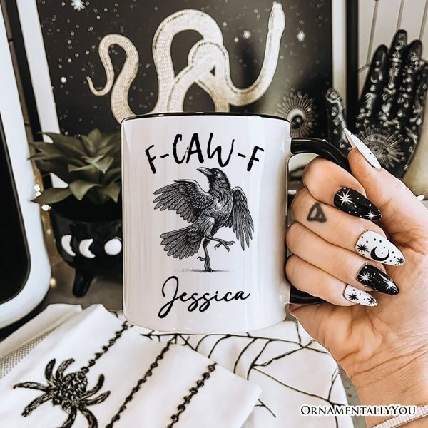 F-CAW-F Gothic Raven Personalized Mug, Snarky Halloween Gift with Custom Name F-CAW-F Gothic Raven Personalized Mug, Snarky Halloween Gift with Custom Name
