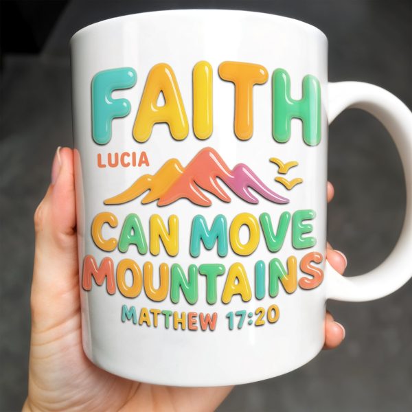Faith Can Move Mountains, Colorful Mountain and Bird Design - Personalized Custom Coffee Mug - FTH051_MG Faith Can Move Mountains, Colorful Mountain and Bird Design - Personalized Custom Coffee Mug - FTH051_MG