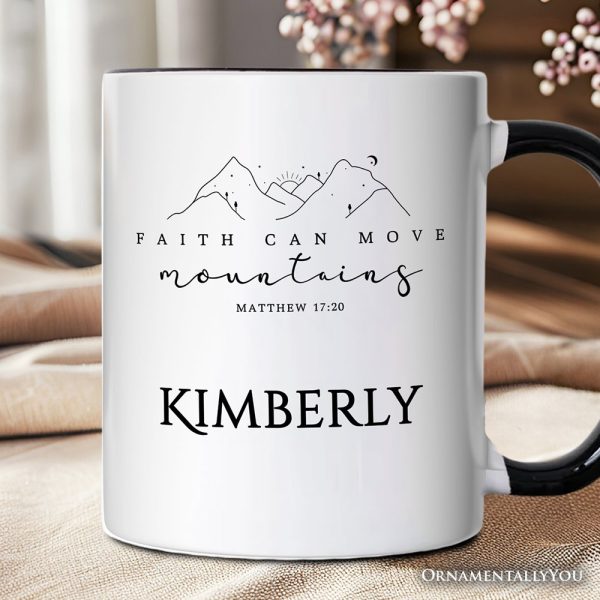 Faith Can Move Mountains Matthew 1720 Christian Personalized Mug, Minimalist Mountain Religious Gift with Custom Name Faith Can Move Mountains Matthew 1720 Christian Personalized Mug, Minimalist Mountain Religious Gift with Custom Name