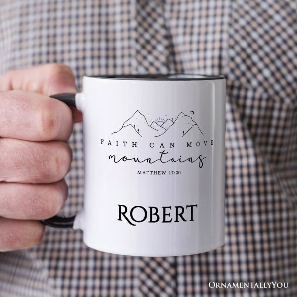 Faith Can Move Mountains Matthew 1720 Christian Personalized Mug, Minimalist Mountain Religious Gift with Custom Name Faith Can Move Mountains Matthew 1720 Christian Personalized Mug, Minimalist Mountain Religious Gift with Custom Name
