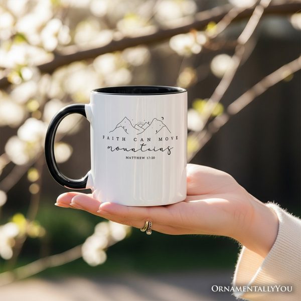Faith Can Move Mountains Matthew 1720 Christian Personalized Mug, Minimalist Mountain Religious Gift with Custom Name Faith Can Move Mountains Matthew 1720 Christian Personalized Mug, Minimalist Mountain Religious Gift with Custom Name