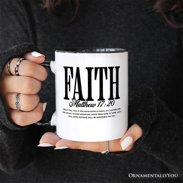 Faith Matthew 17:20 Christian Personalized Mug, Minimal Bible Verse Inspirational Gift with Custom Name Faith Matthew 17:20 Christian Personalized Mug, Minimal Bible Verse Inspirational Gift with Custom Name