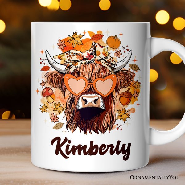 Fall Highland Cow Personalized Mug, Messy Bun Howdy Gift with Autumn Vibes and Custom Name Fall Highland Cow Personalized Mug, Messy Bun Howdy Gift with Autumn Vibes and Custom Name