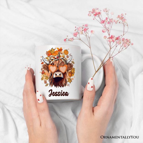 Fall Highland Cow Personalized Mug, Messy Bun Howdy Gift with Autumn Vibes and Custom Name Fall Highland Cow Personalized Mug, Messy Bun Howdy Gift with Autumn Vibes and Custom Name