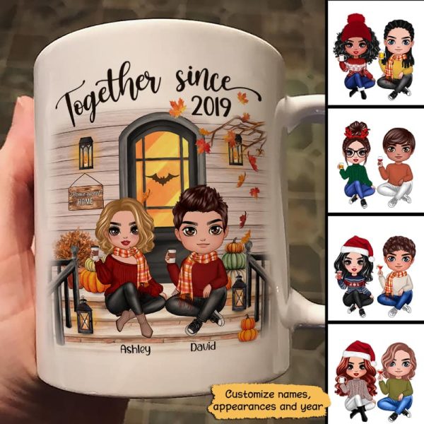 Fall Season Couple Front Porch Personalized Mug Fall Season Couple Front Porch Personalized Mug