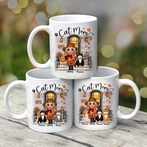Fall Season Doll Cat Mom Front Porch Personalized Mug Fall Season Doll Cat Mom Front Porch Personalized Mug
