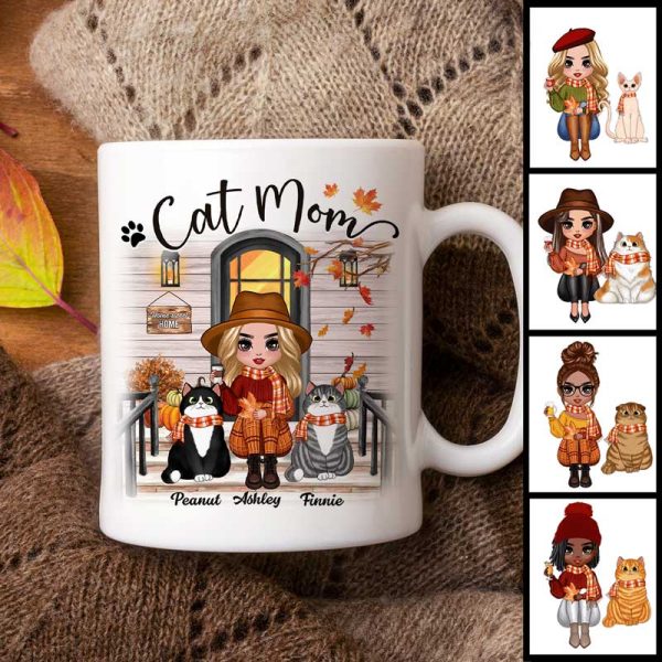 Fall Season Doll Cat Mom Front Porch Personalized Mug Fall Season Doll Cat Mom Front Porch Personalized Mug