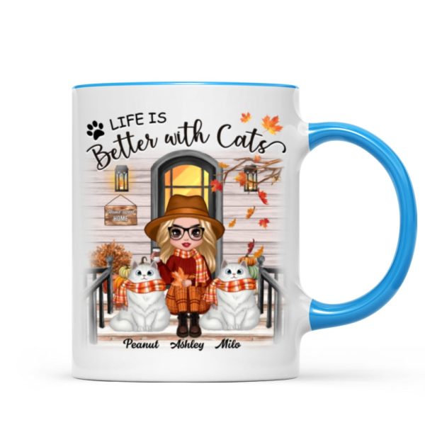 Fall Season Doll Cat Mom Front Porch Personalized Mug Fall Season Doll Cat Mom Front Porch Personalized Mug