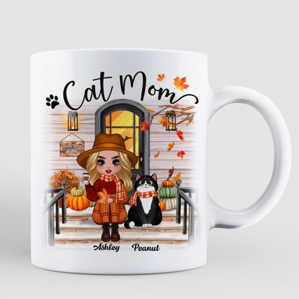 Fall Season Doll Cat Mom Front Porch Personalized Mug Fall Season Doll Cat Mom Front Porch Personalized Mug
