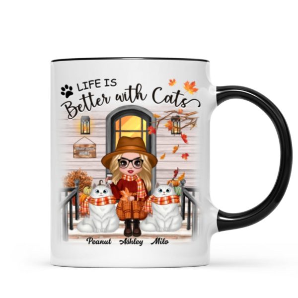 Fall Season Doll Cat Mom Front Porch Personalized Mug Fall Season Doll Cat Mom Front Porch Personalized Mug