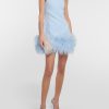 Feather-trimmed Bandeau Neck A-line Mini Dress Feather-trimmed Bandeau Neck A-line Mini Dress