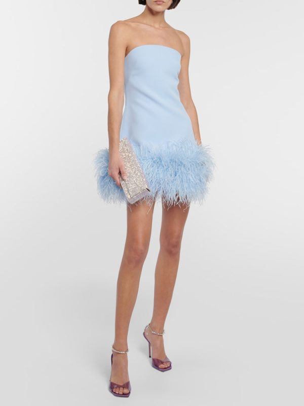 Feather-trimmed Bandeau Neck A-line Mini Dress Feather-trimmed Bandeau Neck A-line Mini Dress