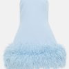 Feather-trimmed Bandeau Neck A-line Mini Dress Feather-trimmed Bandeau Neck A-line Mini Dress