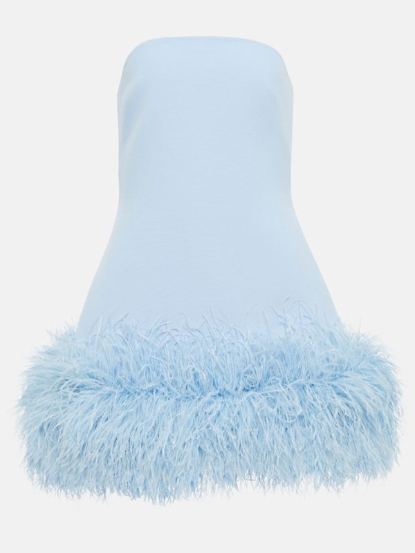 Feather-trimmed Bandeau Neck A-line Mini Dress Feather-trimmed Bandeau Neck A-line Mini Dress