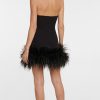 Feather-trimmed Bandeau Neck A-line Mini Dress Feather-trimmed Bandeau Neck A-line Mini Dress