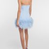 Feather-trimmed Bandeau Neck A-line Mini Dress Feather-trimmed Bandeau Neck A-line Mini Dress