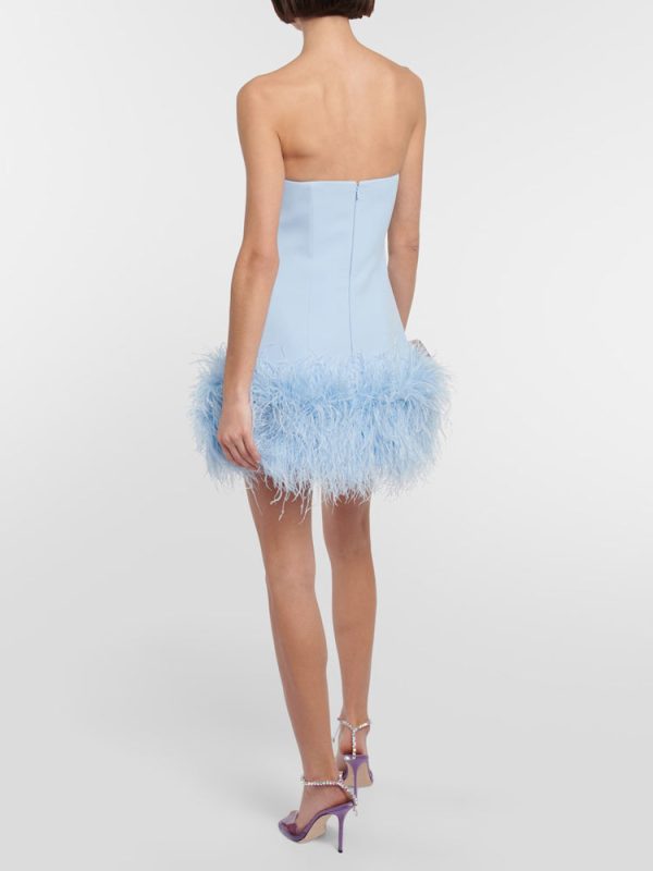 Feather-trimmed Bandeau Neck A-line Mini Dress Feather-trimmed Bandeau Neck A-line Mini Dress