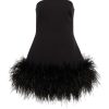 Feather-trimmed Bandeau Neck A-line Mini Dress Feather-trimmed Bandeau Neck A-line Mini Dress