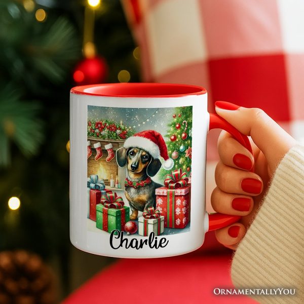 Festive Dachshund Delight Personalized Mug, Joyful Christmas Gift with Custom Name Festive Dachshund Delight Personalized Mug, Joyful Christmas Gift with Custom Name