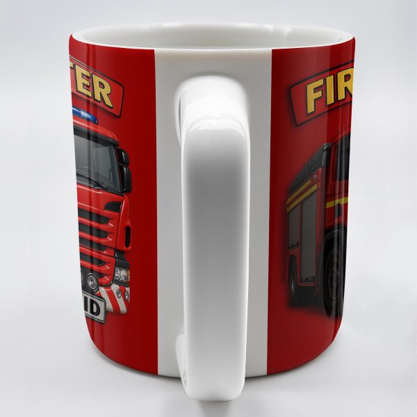 Firefighter Red Coffee Mug Featuring Personalized Fire Truck Design - Personalized Custom Coffee Mug - FIF006_MG