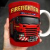 Firefighter Red Coffee Mug Featuring Personalized Fire Truck Design - Personalized Custom Coffee Mug - FIF006_MG