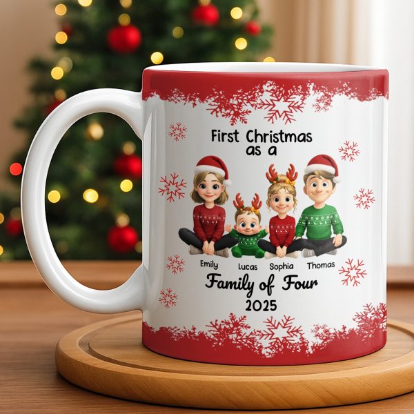 First Christmas As A Family Of Four With Snowflakes - Personalized Custom Coffee Mug - FAM774_MG First Christmas As A Family Of Four With Snowflakes - Personalized Custom Coffee Mug - FAM774_MG