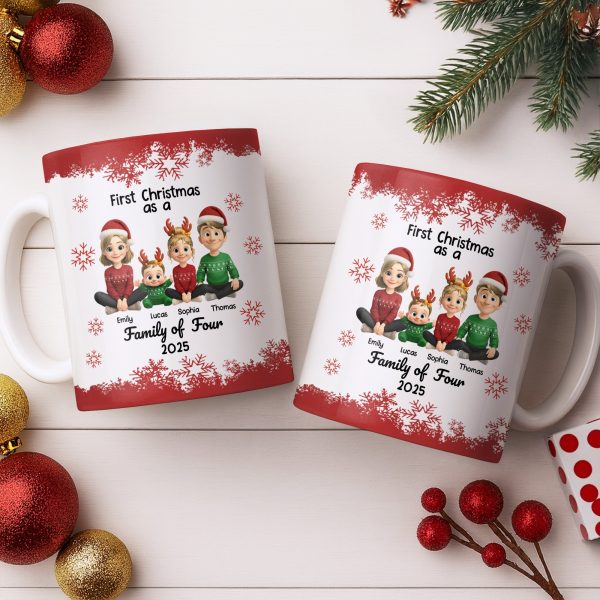 First Christmas As A Family Of Four With Snowflakes - Personalized Custom Coffee Mug - FAM774_MG First Christmas As A Family Of Four With Snowflakes - Personalized Custom Coffee Mug - FAM774_MG