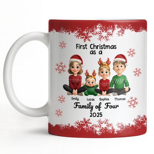 First Christmas As A Family Of Four With Snowflakes - Personalized Custom Coffee Mug - FAM774_MG First Christmas As A Family Of Four With Snowflakes - Personalized Custom Coffee Mug - FAM774_MG