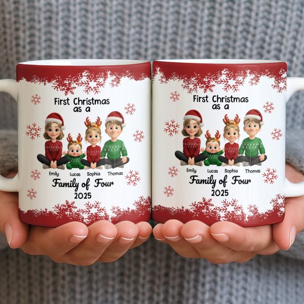 First Christmas As A Family Of Four With Snowflakes - Personalized Custom Coffee Mug - FAM774_MG First Christmas As A Family Of Four With Snowflakes - Personalized Custom Coffee Mug - FAM774_MG
