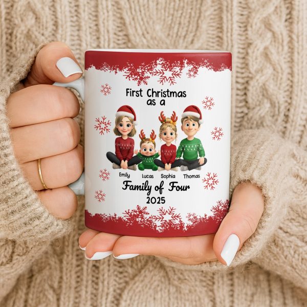First Christmas As A Family Of Four With Snowflakes - Personalized Custom Coffee Mug - FAM774_MG First Christmas As A Family Of Four With Snowflakes - Personalized Custom Coffee Mug - FAM774_MG