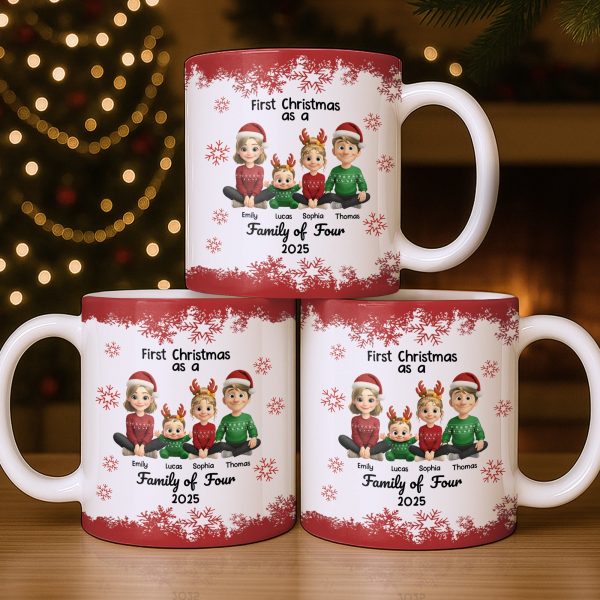 First Christmas As A Family Of Four With Snowflakes - Personalized Custom Coffee Mug - FAM774_MG First Christmas As A Family Of Four With Snowflakes - Personalized Custom Coffee Mug - FAM774_MG