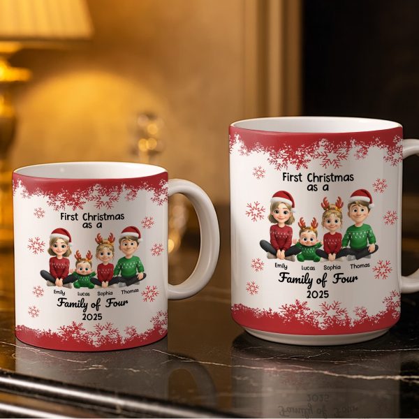 First Christmas As A Family Of Four With Snowflakes - Personalized Custom Coffee Mug - FAM774_MG First Christmas As A Family Of Four With Snowflakes - Personalized Custom Coffee Mug - FAM774_MG