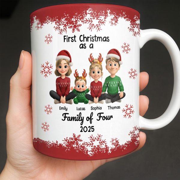 First Christmas As A Family Of Four With Snowflakes - Personalized Custom Coffee Mug - FAM774_MG First Christmas As A Family Of Four With Snowflakes - Personalized Custom Coffee Mug - FAM774_MG