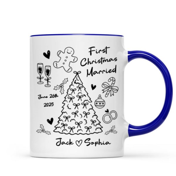 First Christmas Married Doodle Pattern - Personalized Mug - Christmas Gift For Him, For Her, For Couple First Christmas Married Doodle Pattern - Personalized Mug - Christmas Gift For Him, For Her, For Couple