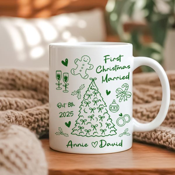 First Christmas Married Doodle Pattern - Personalized Mug - Christmas Gift For Him, For Her, For Couple First Christmas Married Doodle Pattern - Personalized Mug - Christmas Gift For Him, For Her, For Couple